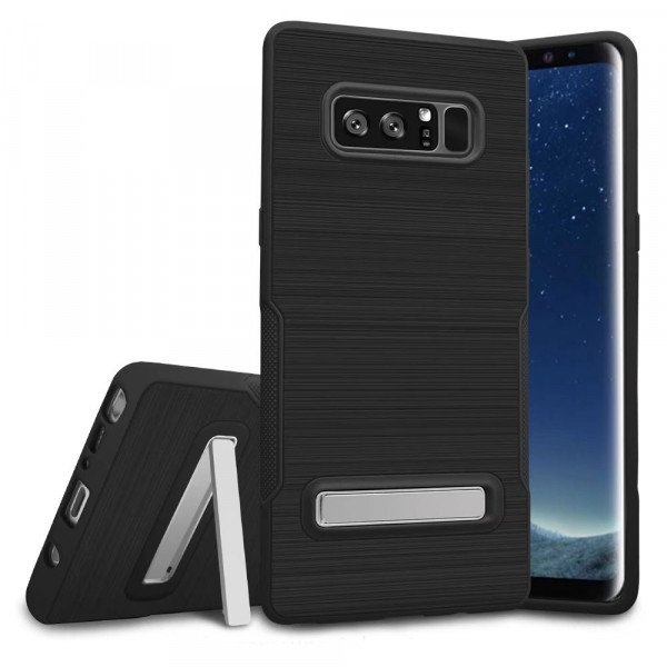 Wholesale Galaxy Note 8 Brushed TPU Hybrid Kickstand Case (Black)